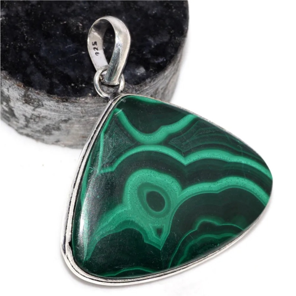 Huge genuine Malachite silver pendant - Picture 3 of 7